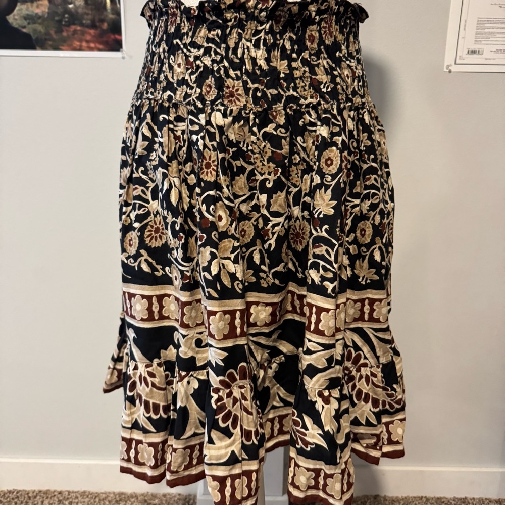 Y2K Derek Heart cotton smocked waist ruffle midi skirt floral print boho medium - Picture 4 of 6